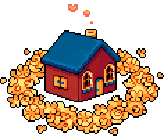 Go back A pixelated illustration of Home with animated heartshaped smoke bellowing out of the chimney