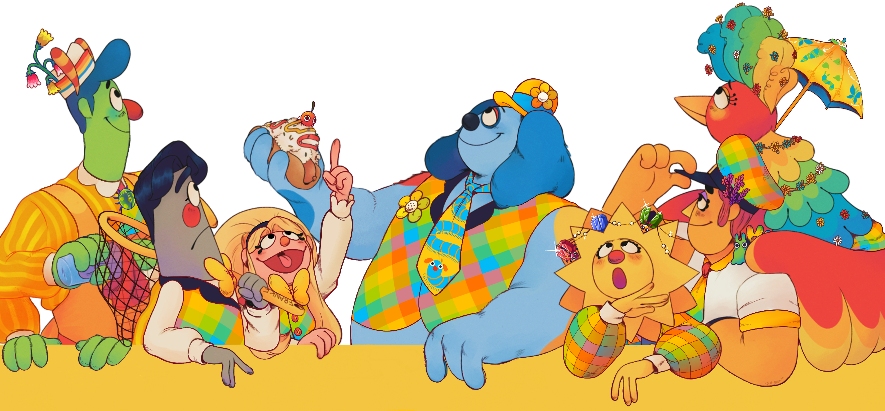 An illustration of Welcome Home’s residents pointing up.