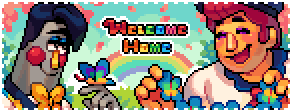A spring themed pixel art banner with Frank and Eddie